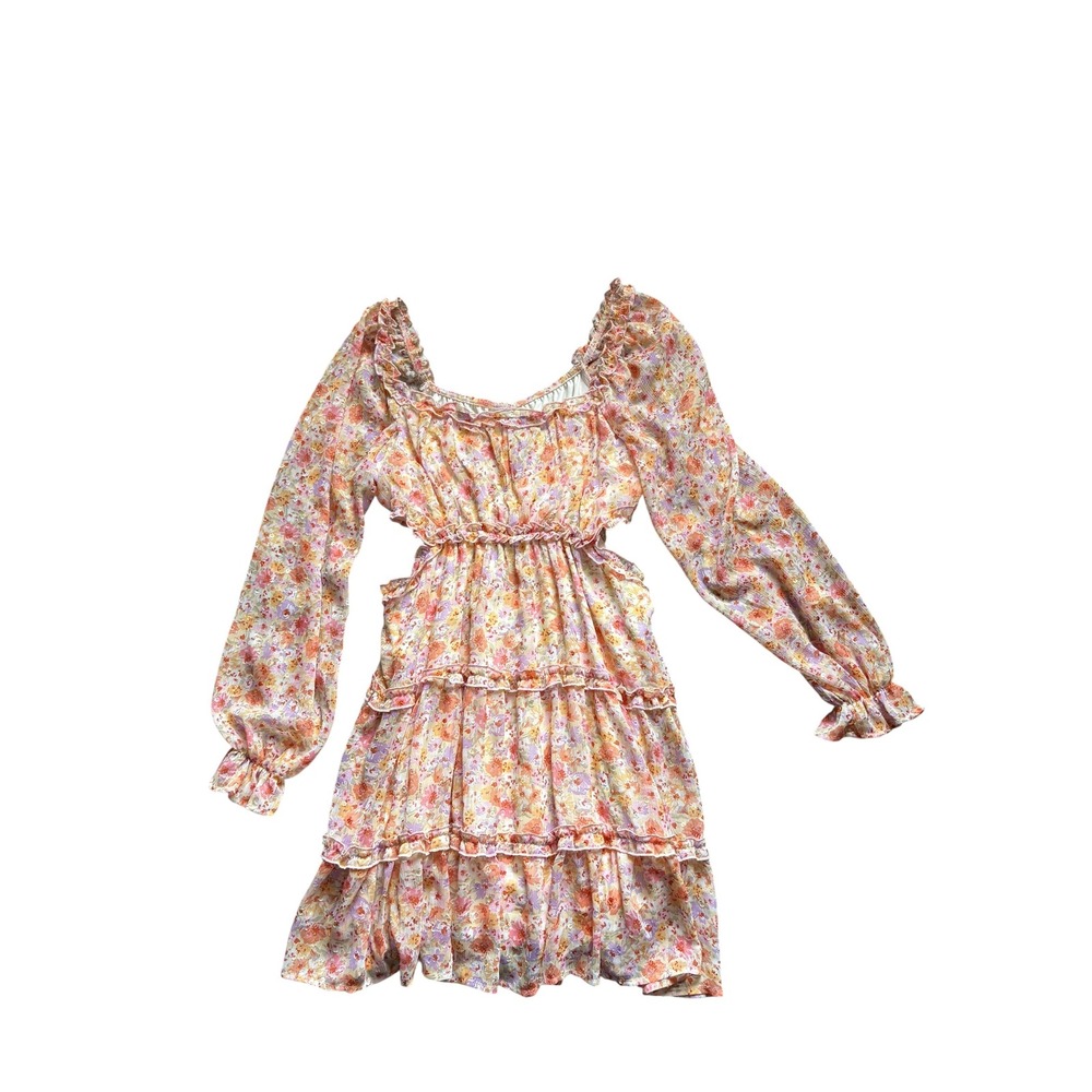 Jessica Simpson Womens M Floral Ruffle Tiered Dress Boho Cottagecore Cutout